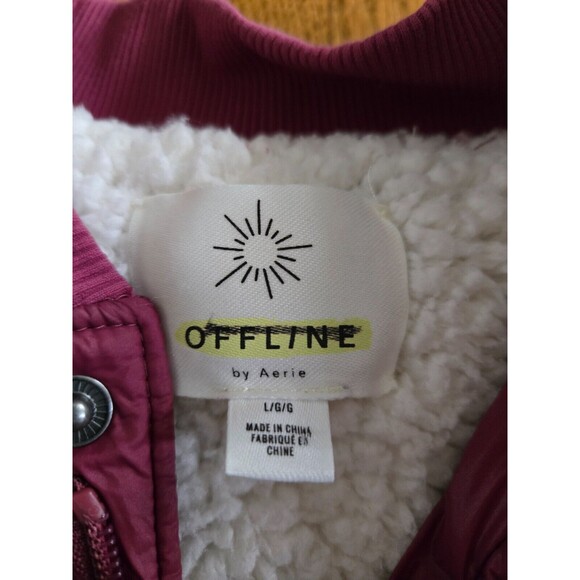 Offline By Aerie Magenta Sherpa Lined Button Up Puffer Coat Size Large - Picture 6 of 10